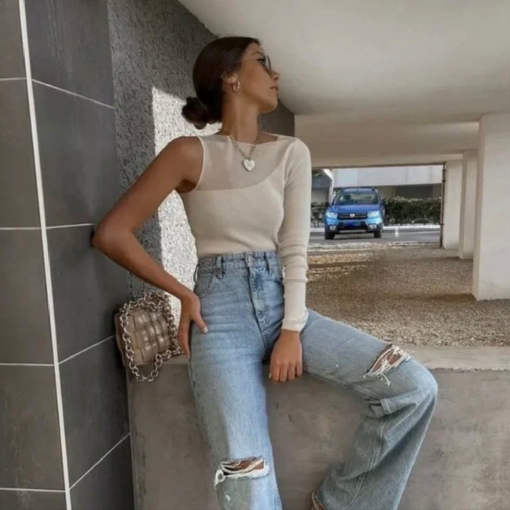 Zara High Waist Wide Leg Full Length Jeans, Size 8, Color Light Blue